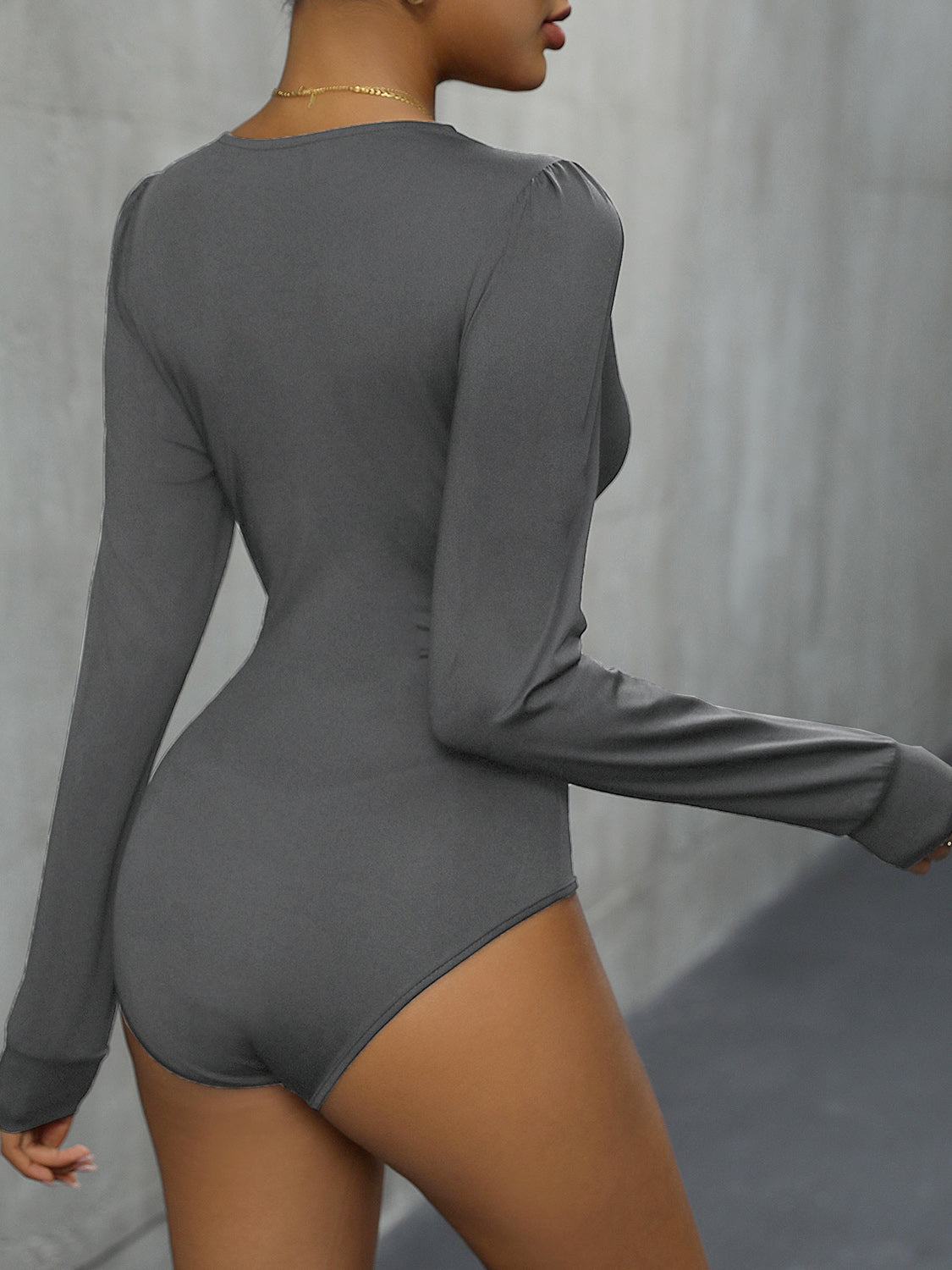 Lace Detail Plunge Long Sleeve Bodysuit - store name